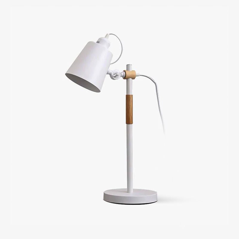 Modern LED Desk Lamp with Scandinavian Wood Accent – White