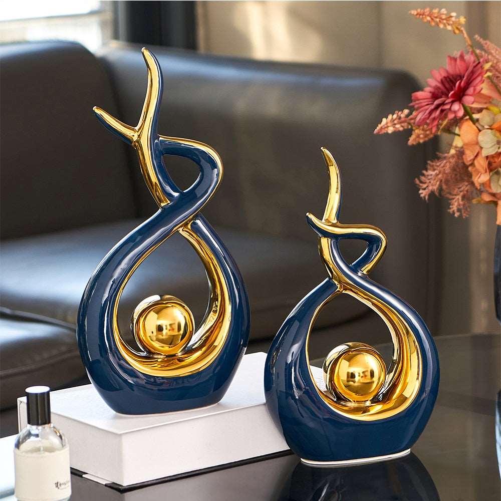 Abstract Ceramic Spiral Sculpture with Gold Detail
