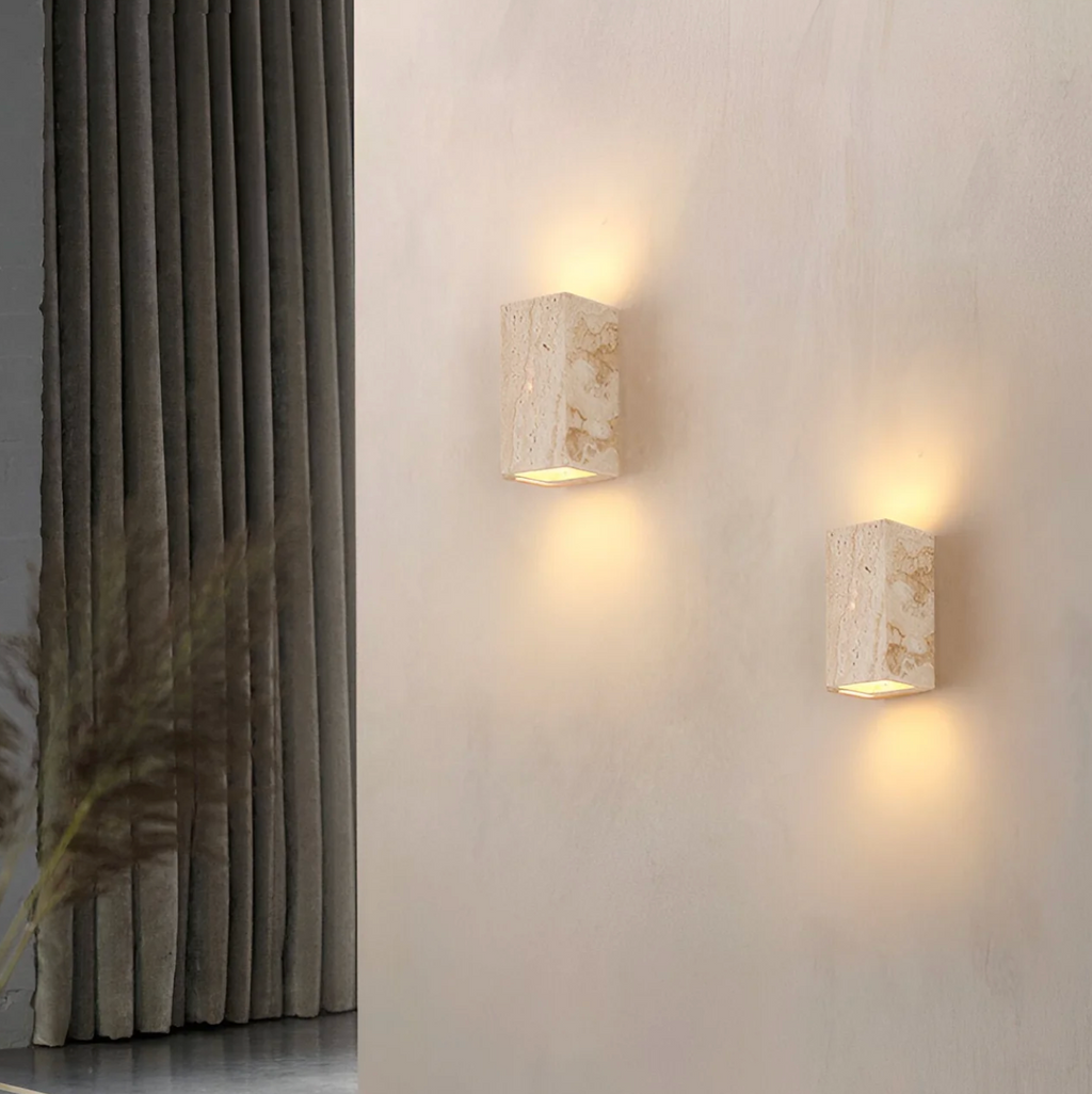 Natural Travertine Cube Wall Sconce – Square or Rectangle