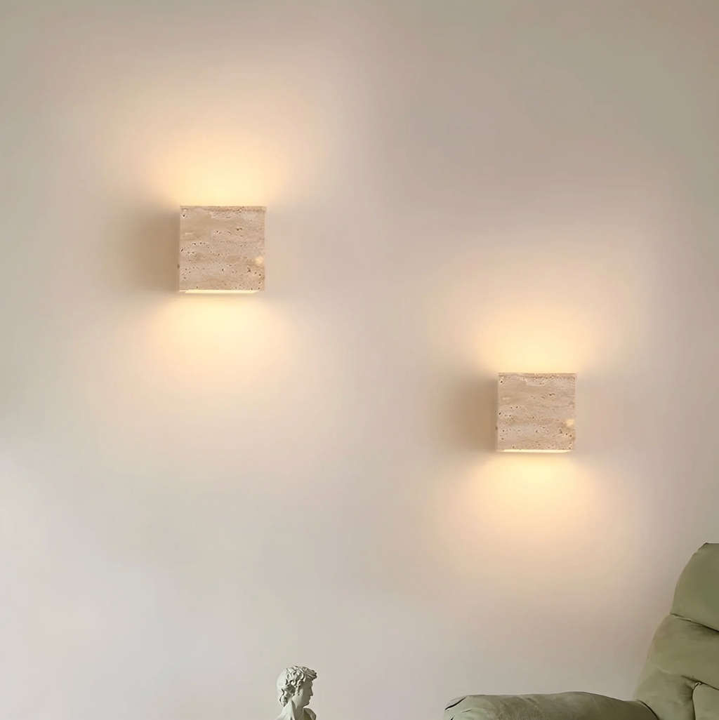 Natural Travertine Cube Wall Sconce – Square or Rectangle