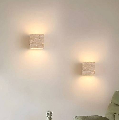 Natural Travertine Cube Wall Sconce – Square or Rectangle