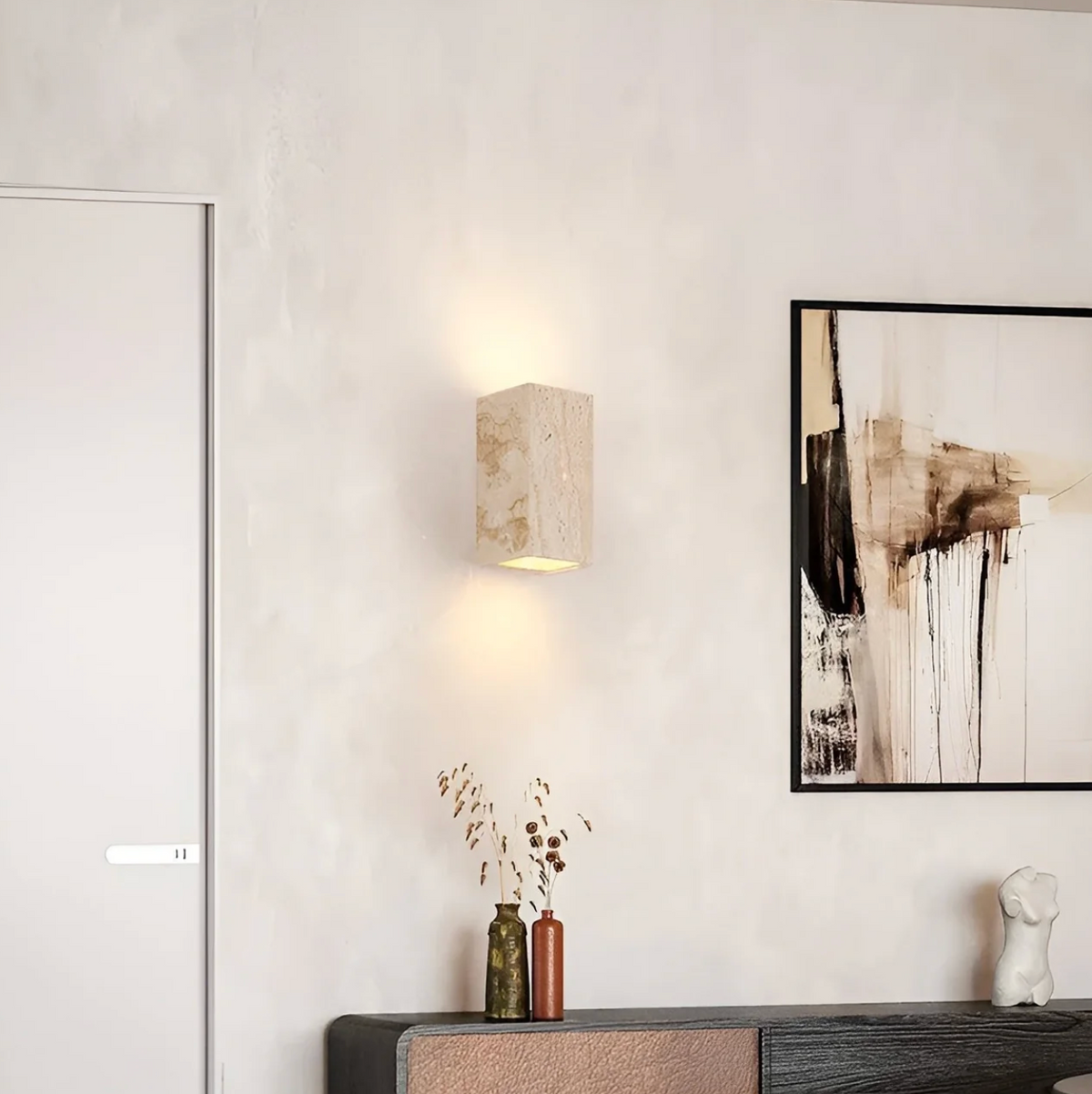 Natural Travertine Cube Wall Sconce – Square or Rectangle