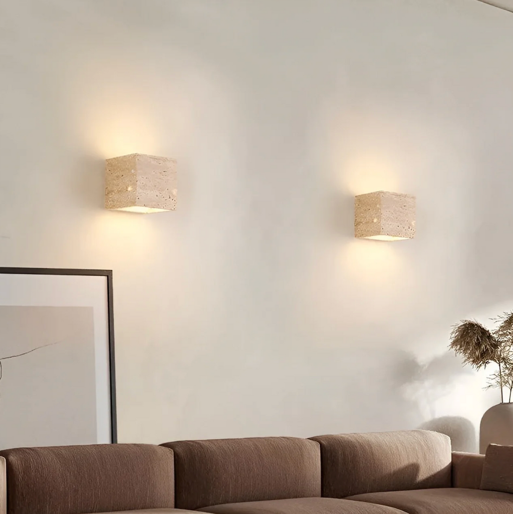 Natural Travertine Cube Wall Sconce – Square or Rectangle