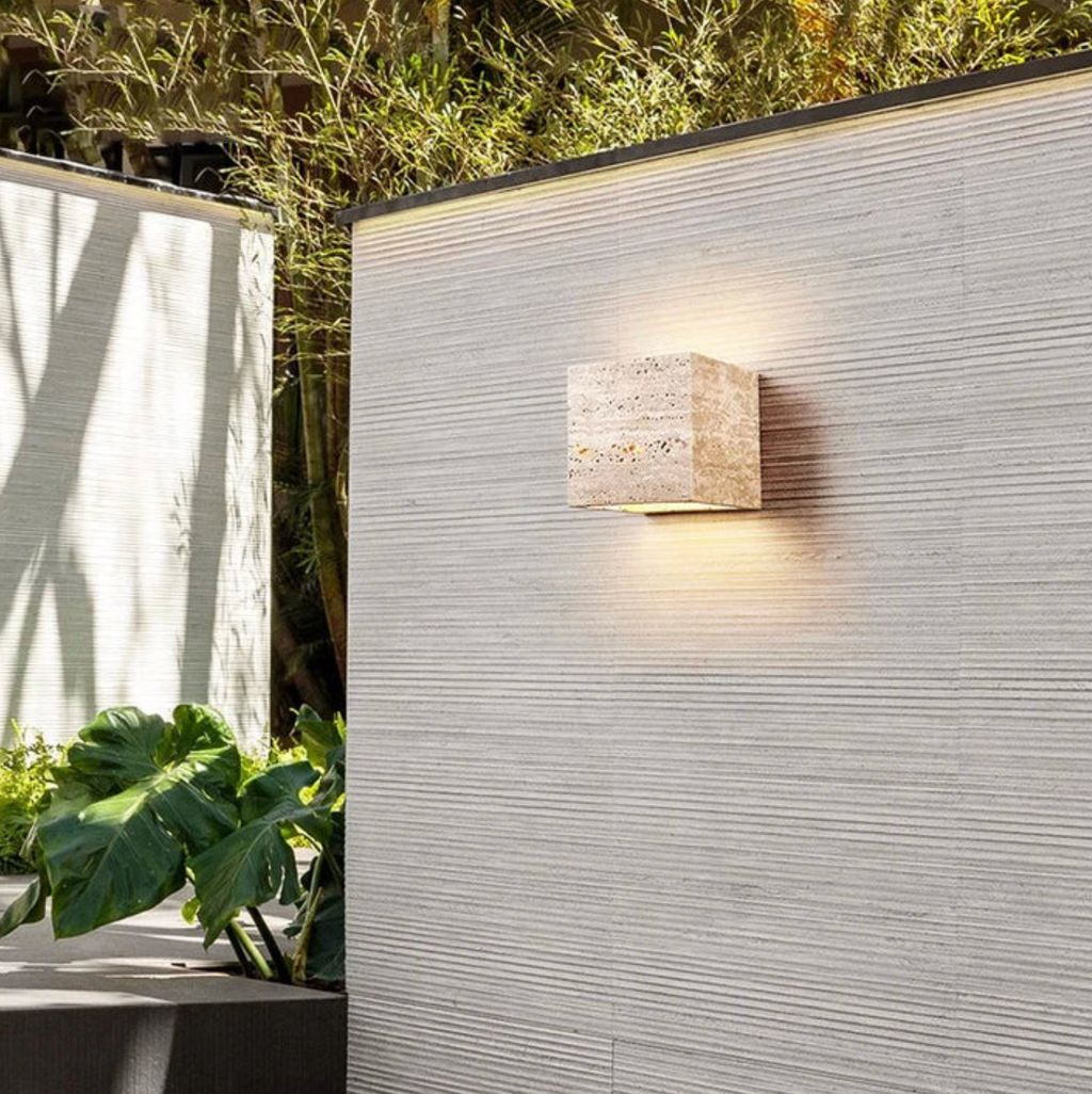 Natural Travertine Cube Wall Sconce – Square or Rectangle