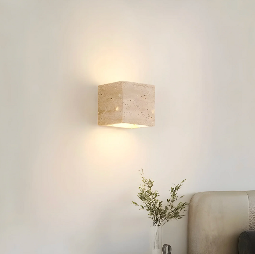 Natural Travertine Cube Wall Sconce – Square or Rectangle