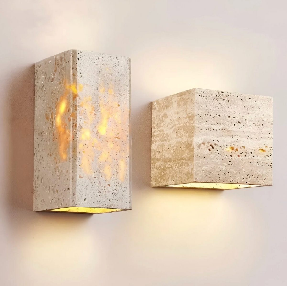 Travertine cube wall sconce