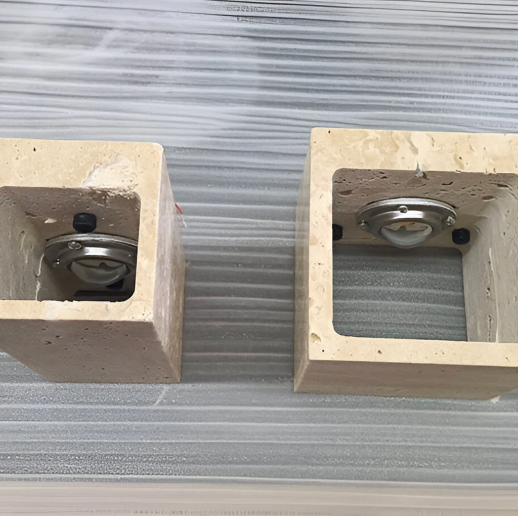 Natural Travertine Cube Wall Sconce – Square or Rectangle