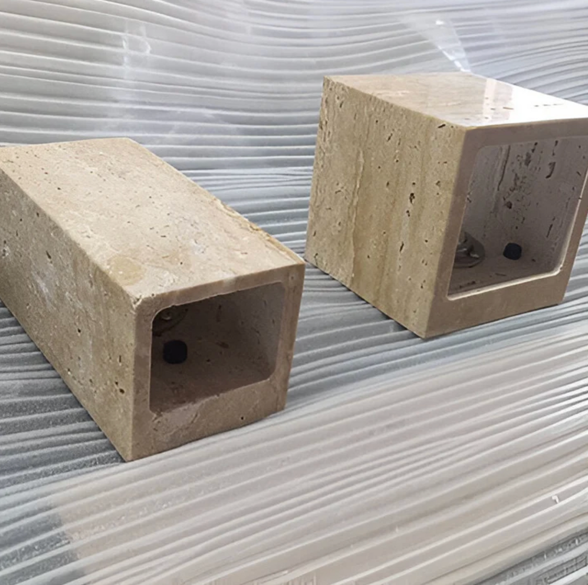 Natural Travertine Cube Wall Sconce – Square or Rectangle