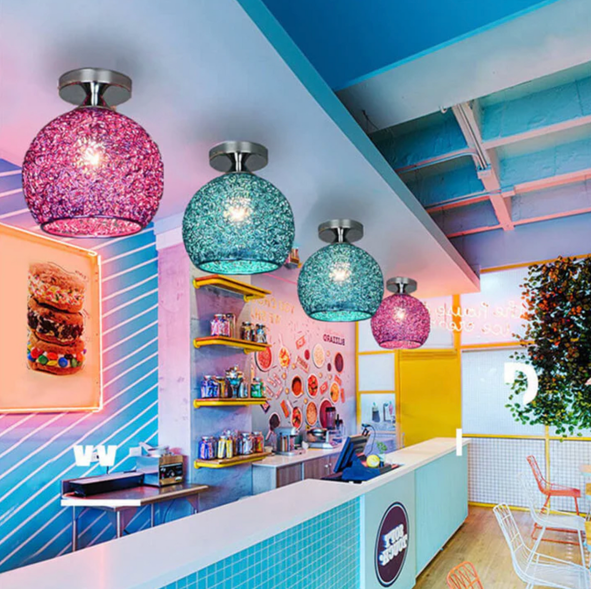 Woven metal globe ceiling light