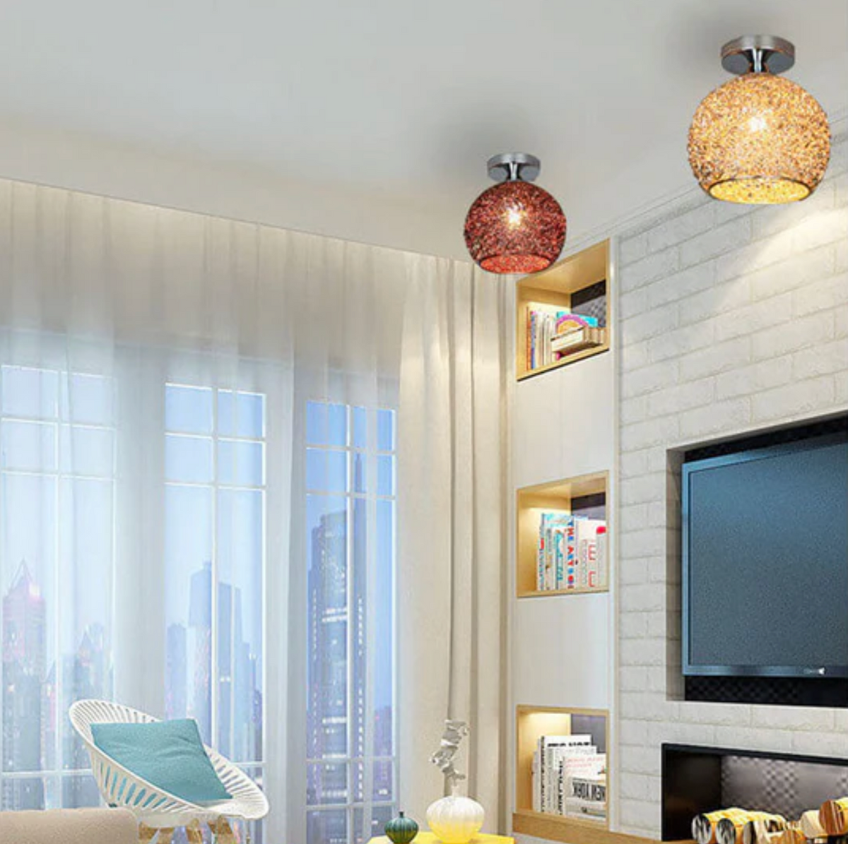 Woven Metal Globe Flush Mount Ceiling Light – 9 Colors