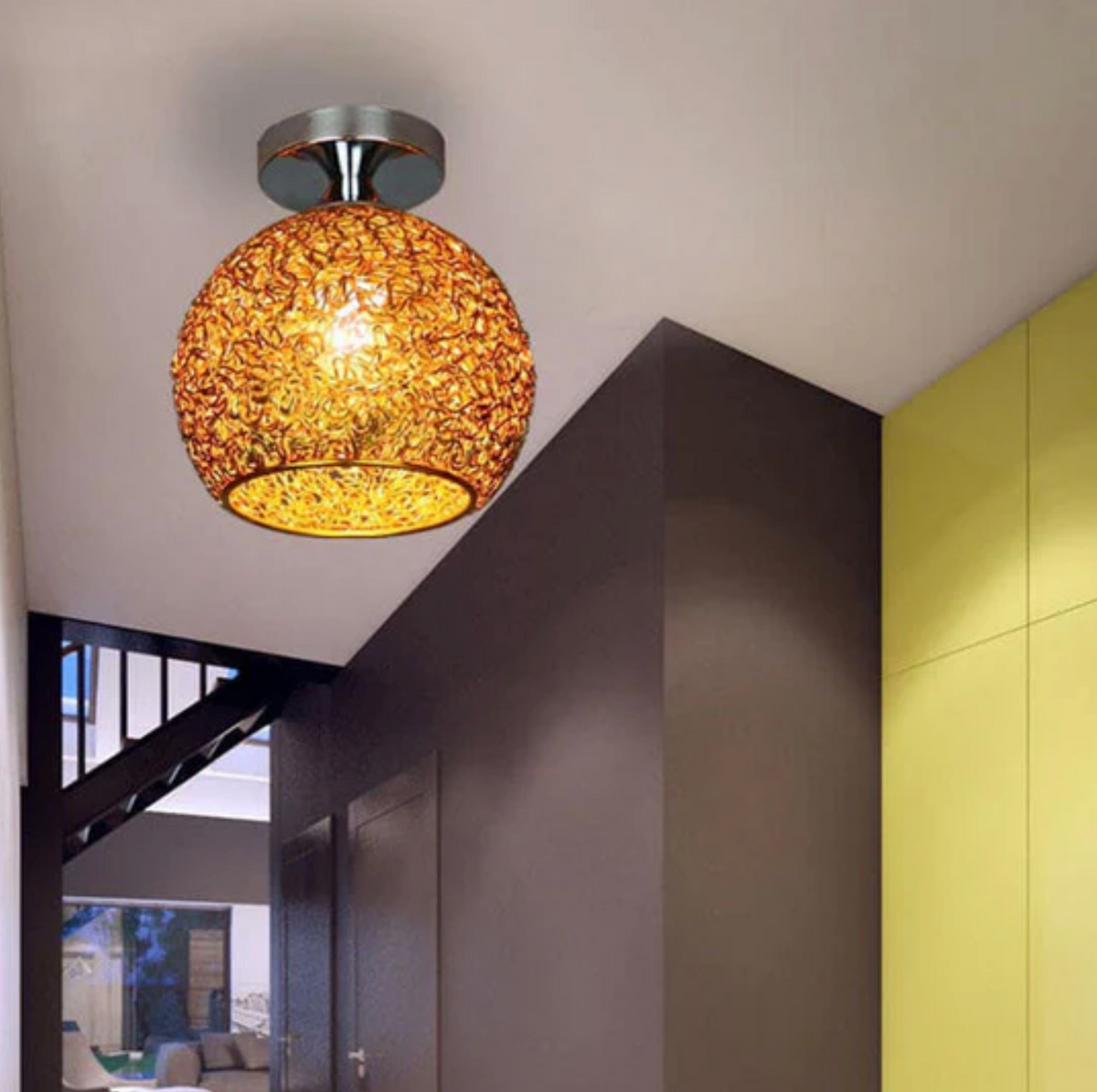Woven Metal Globe Flush Mount Ceiling Light – 9 Colors