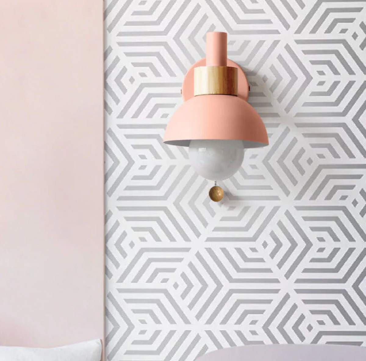 Pull-Chain Wall Sconce with Wooden Accent – 4 Colors