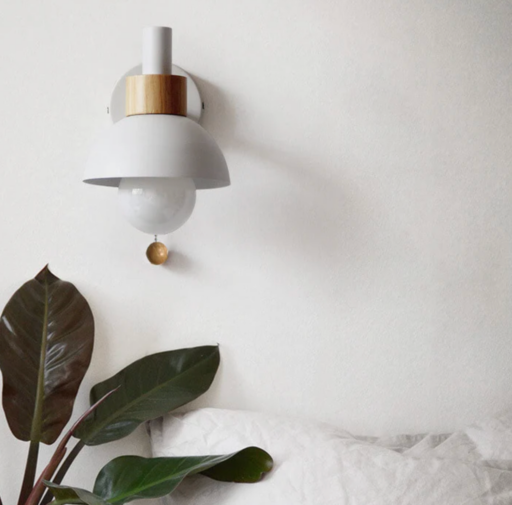 Pull-Chain Wall Sconce with Wooden Accent – 4 Colors