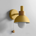 Pull-Chain Wall Sconce with Wooden Accent – 4 Colors