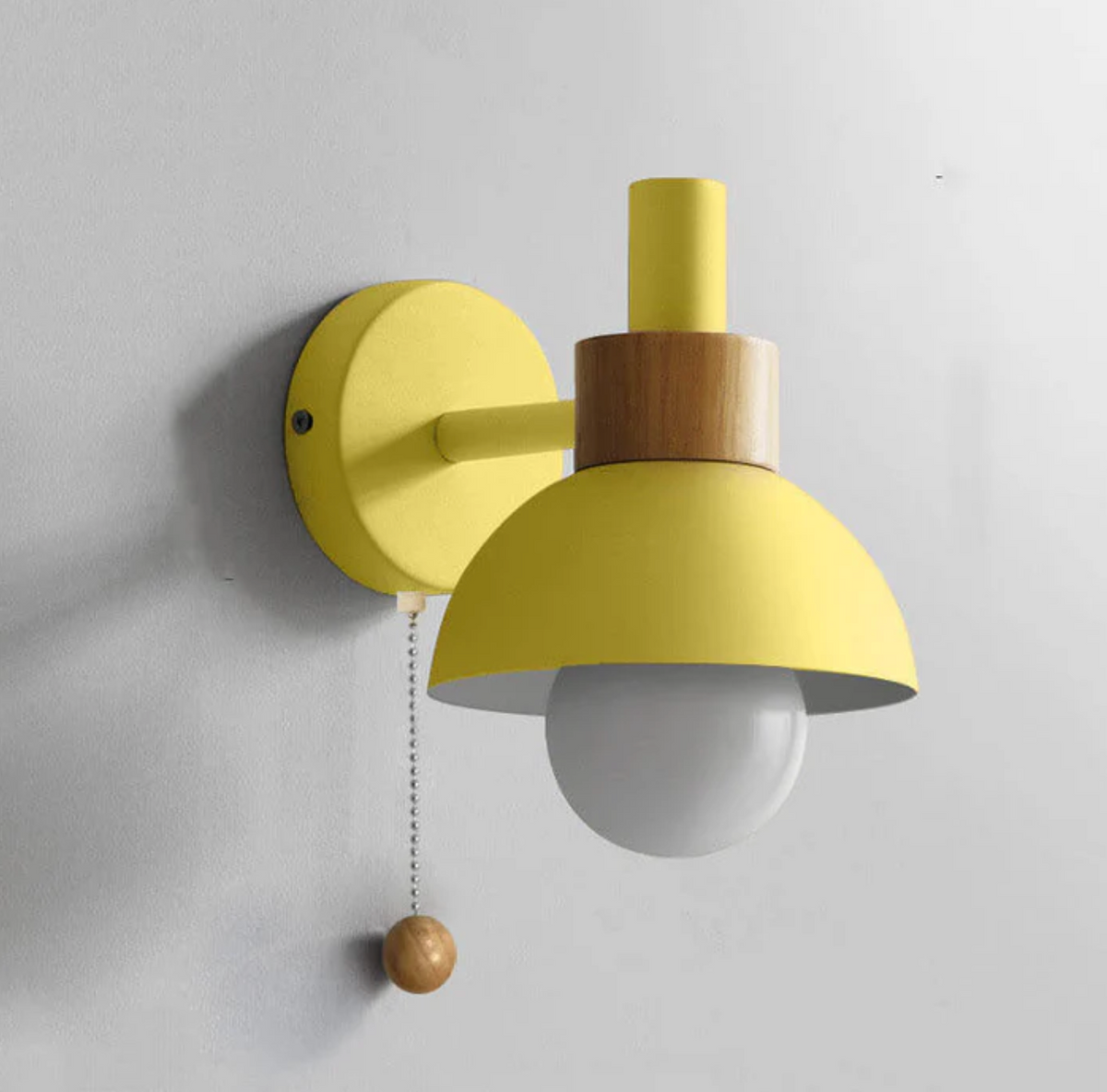 Pull-Chain Wall Sconce with Wooden Accent – 4 Colors