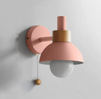 Pull-Chain Wall Sconce with Wooden Accent – 4 Colors