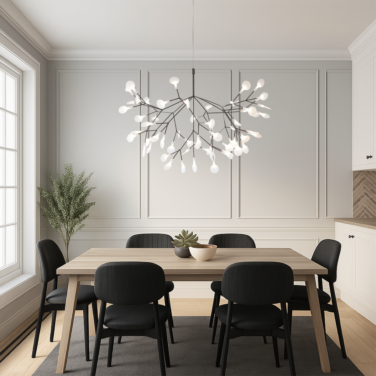 Sculptural Branch LED Chandelier with Glass Globes – 31.5"