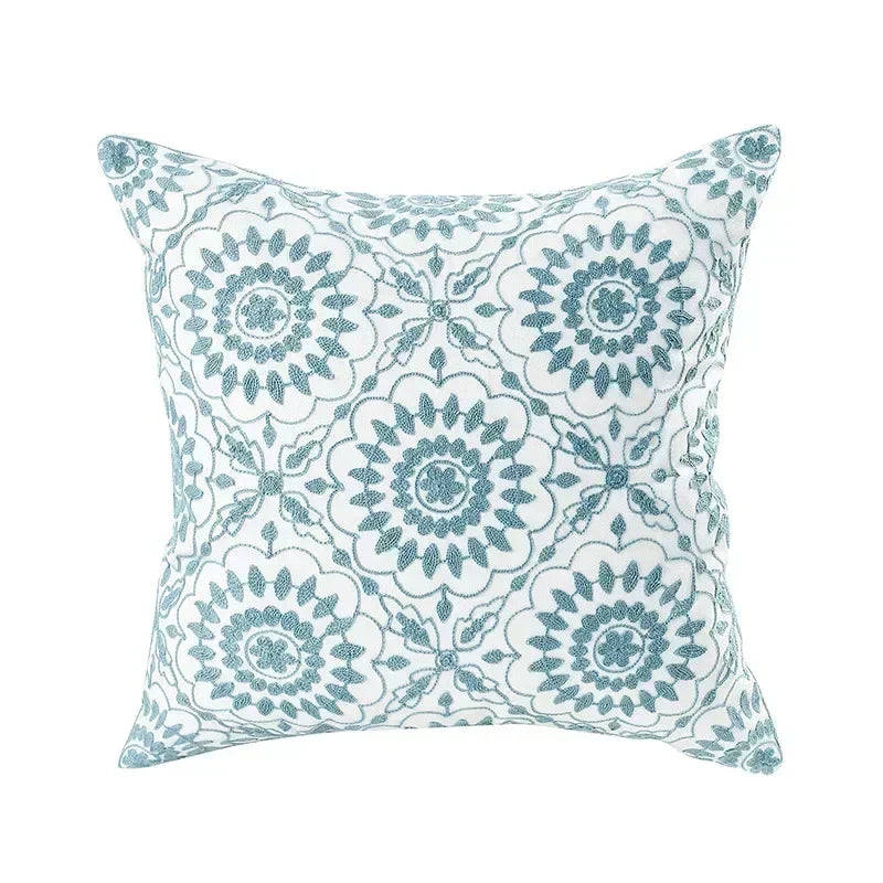 Embroidered Floral Throw Pillow Cover – 18" x 18"