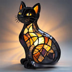 Stained Glass-Look Cat Table Lamp – USB Night Light
