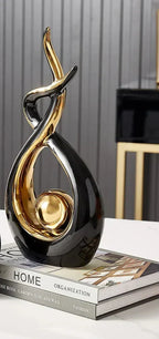 Abstract Ceramic Spiral Sculpture with Gold Detail