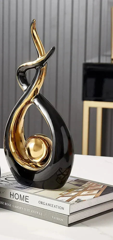 Abstract Ceramic Spiral Sculpture with Gold Detail
