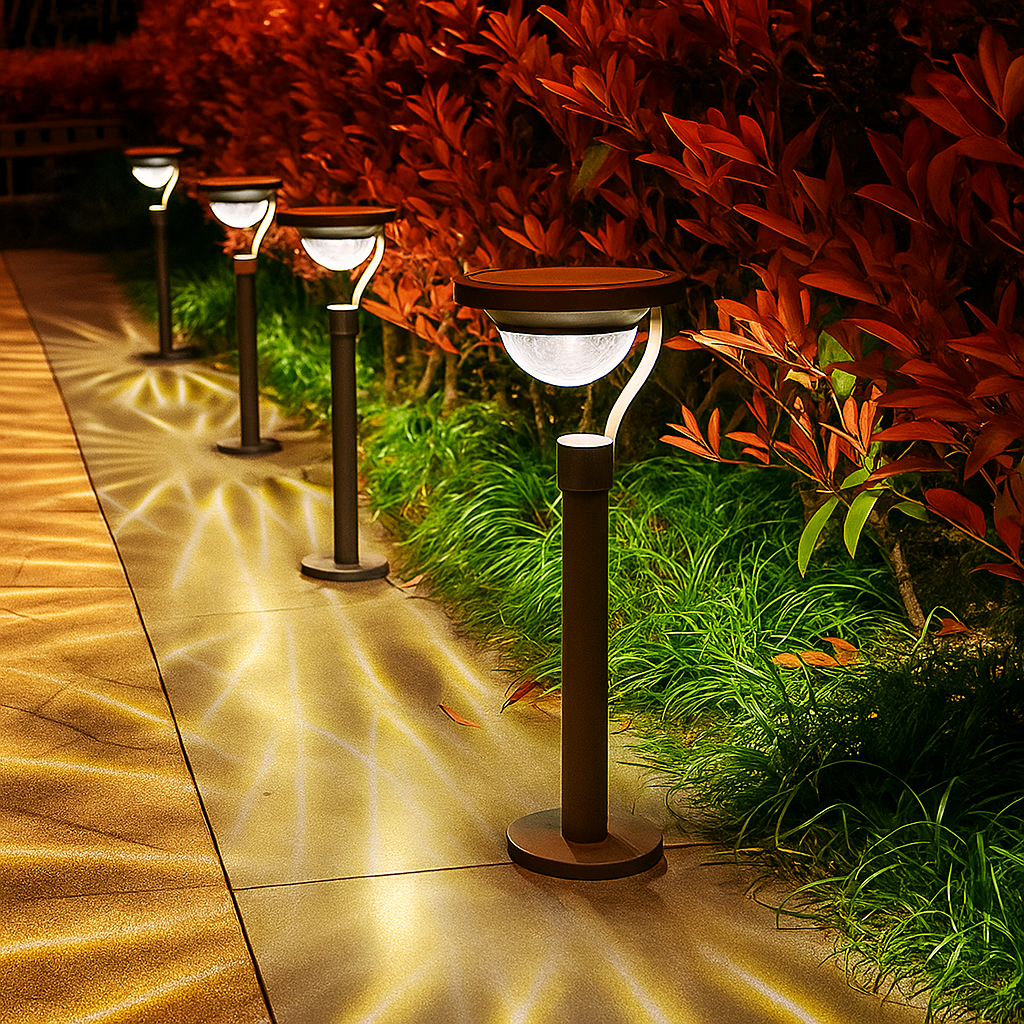 Solar pathway light with decorative pattern