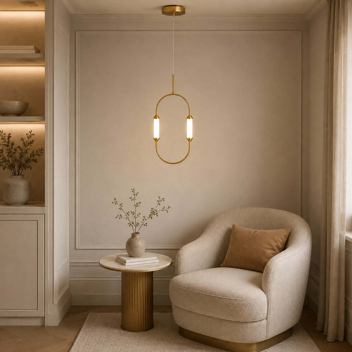 Brushed Gold Oval LED Chandelier – Modern Minimalist