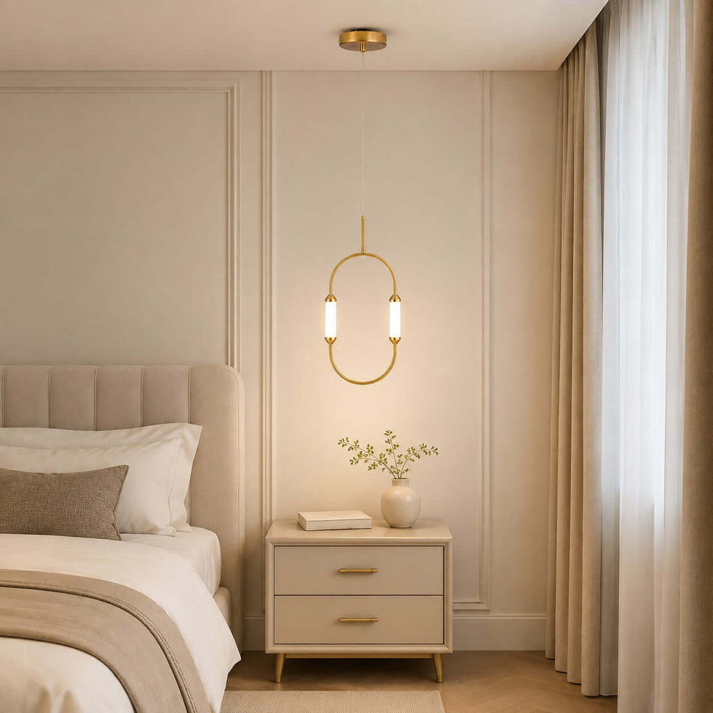 Brushed Gold Oval LED Chandelier – Modern Minimalist