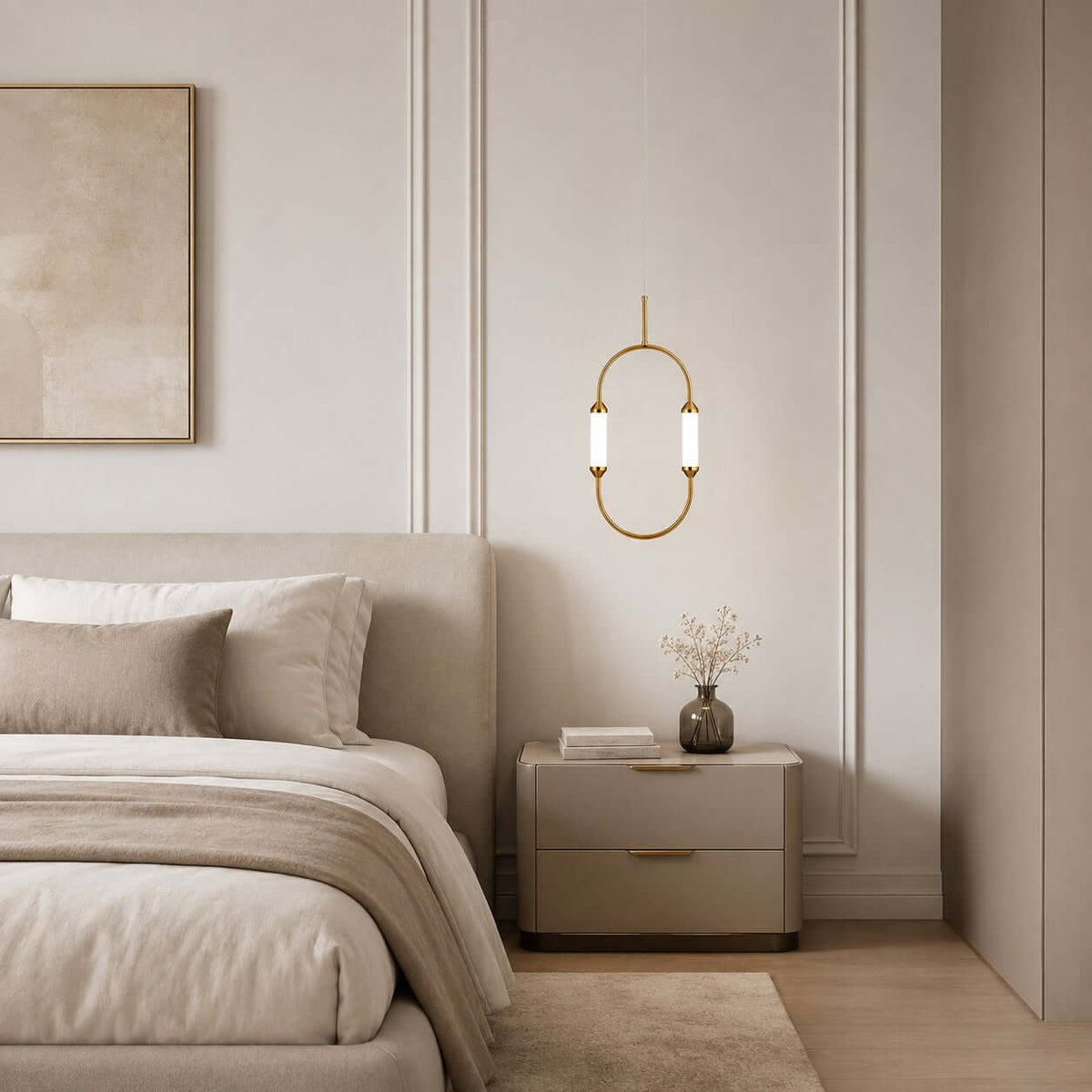 Brushed Gold Oval LED Chandelier – Modern Minimalist