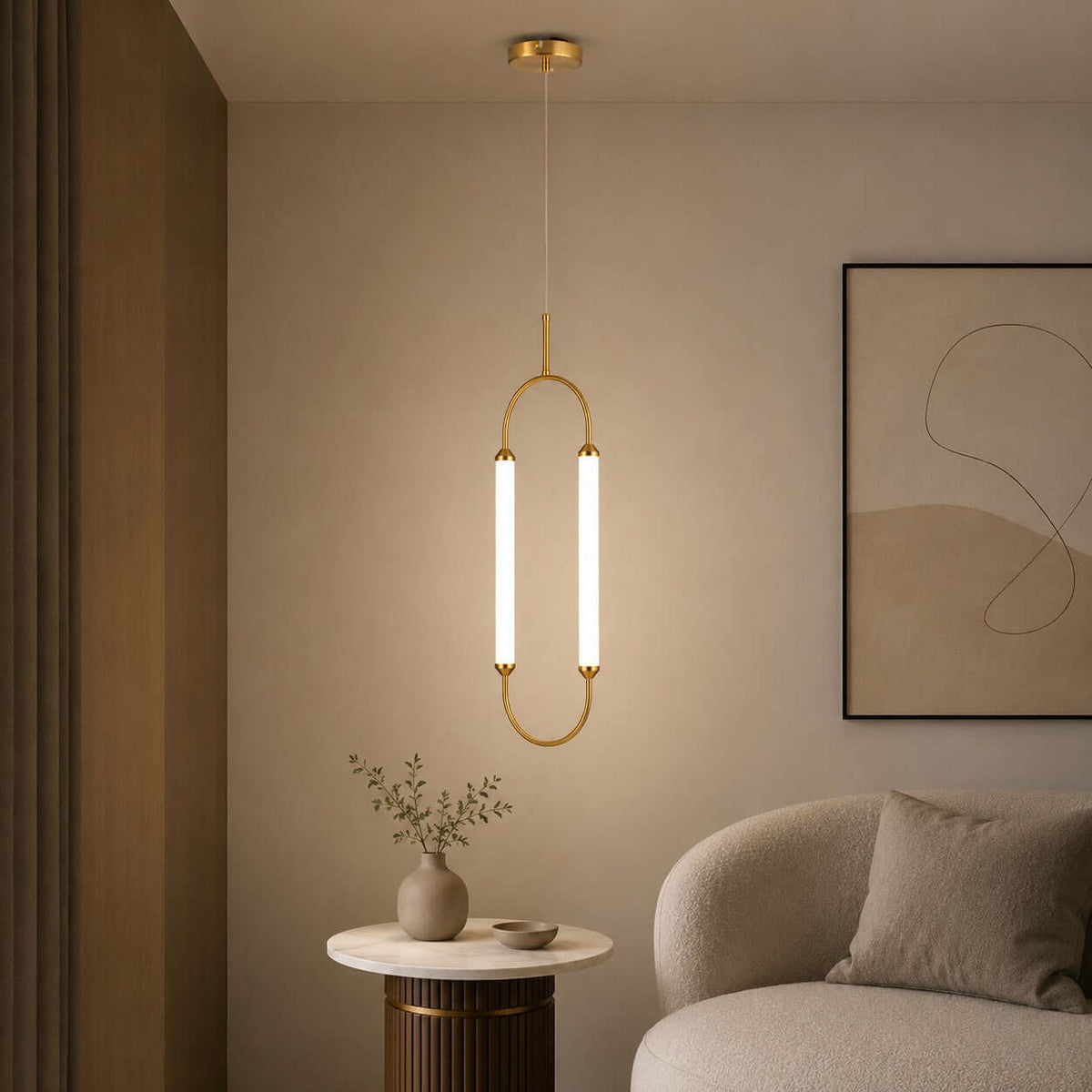 Brushed Gold Oval LED Chandelier – Modern Minimalist