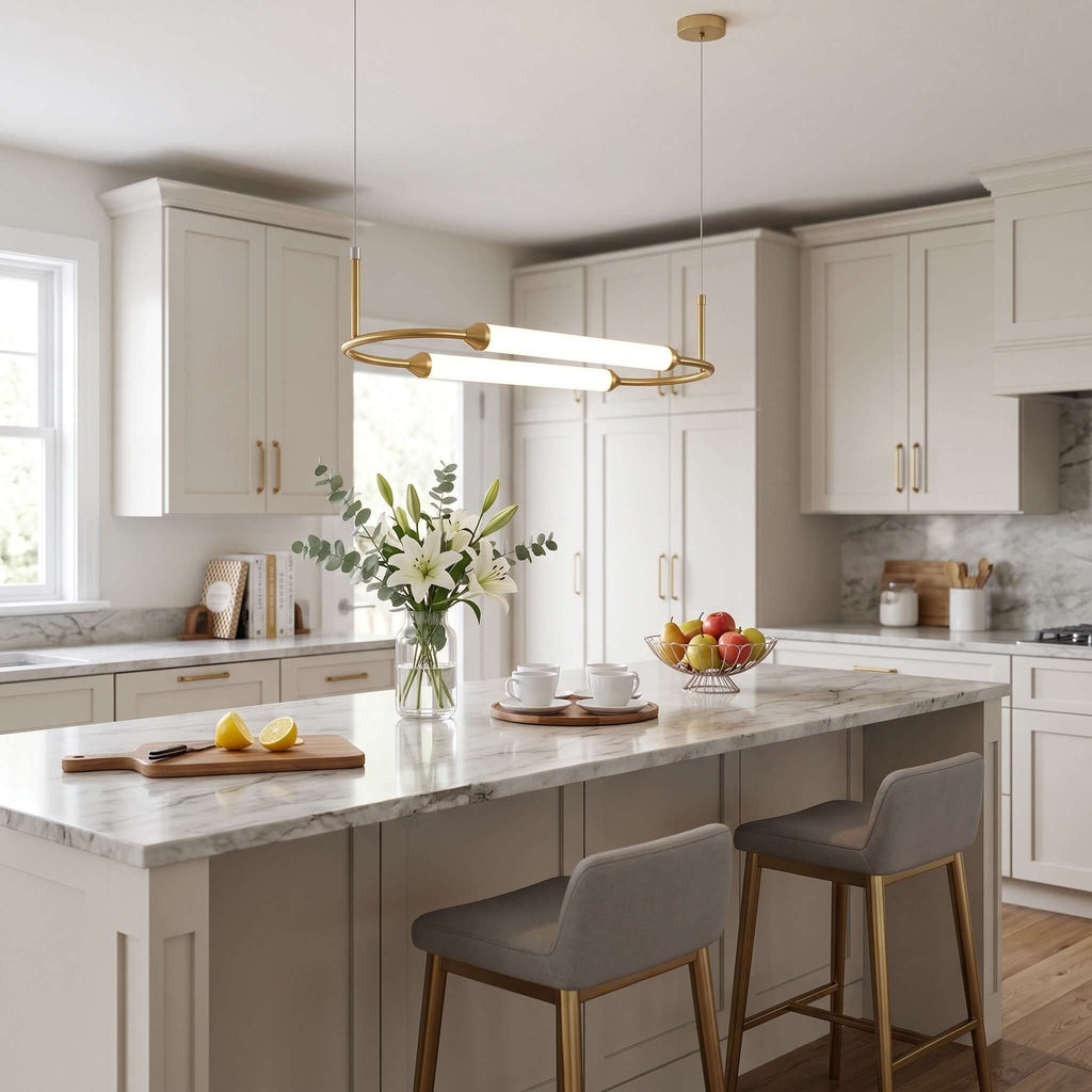 Brushed Gold Oval LED Chandelier – Modern Minimalist