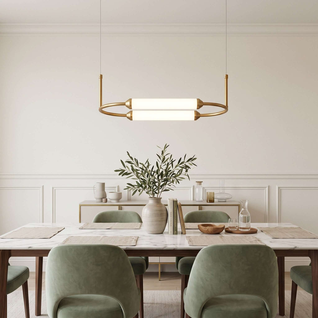 Brushed Gold Oval LED Chandelier – Modern Minimalist