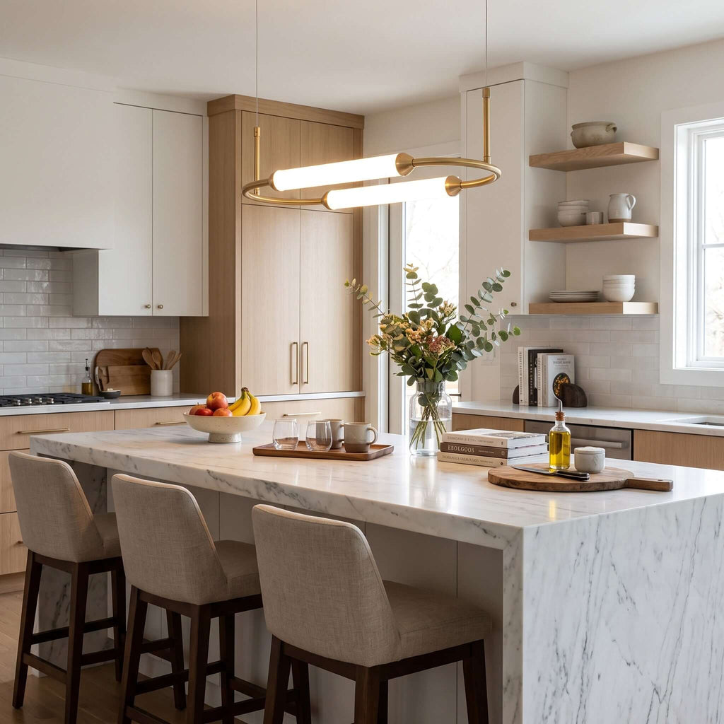 Brushed Gold Oval LED Chandelier – Modern Minimalist