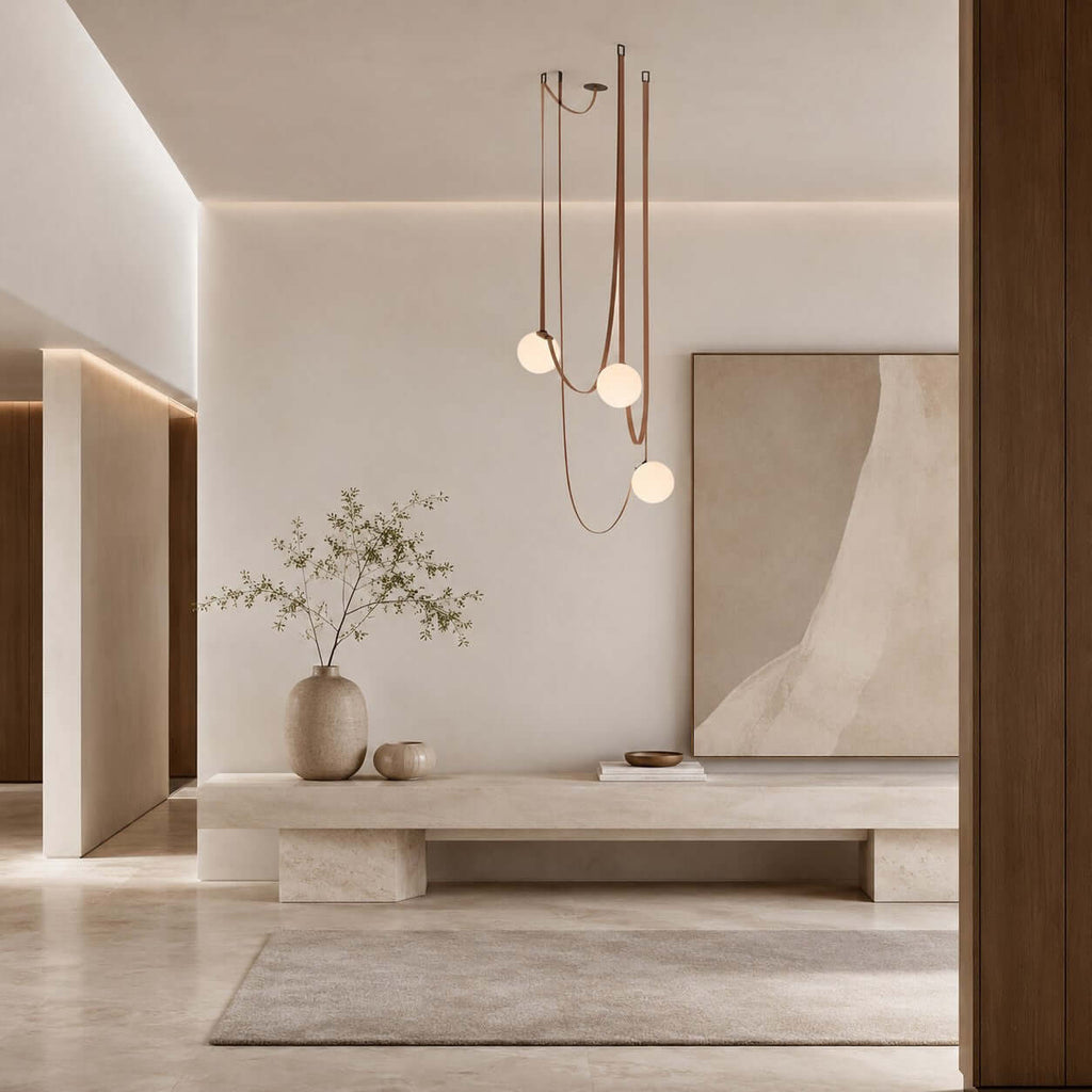 Cascading Glass Globe Chandelier with Leather Straps