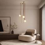 Cascading Glass Globe Chandelier with Leather Straps
