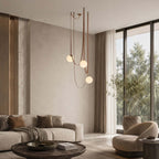 Cascading Glass Globe Chandelier with Leather Straps