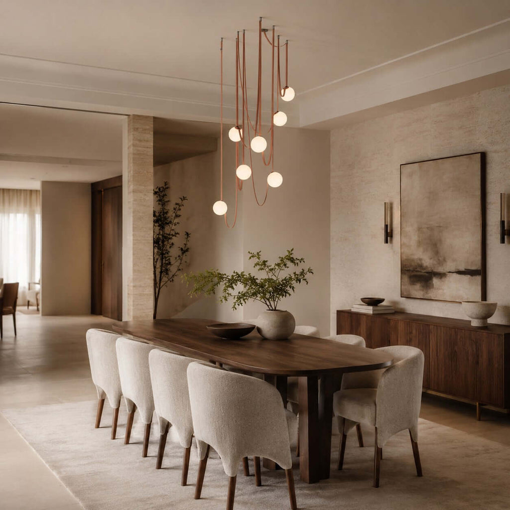 Cascading Glass Globe Chandelier with Leather Straps