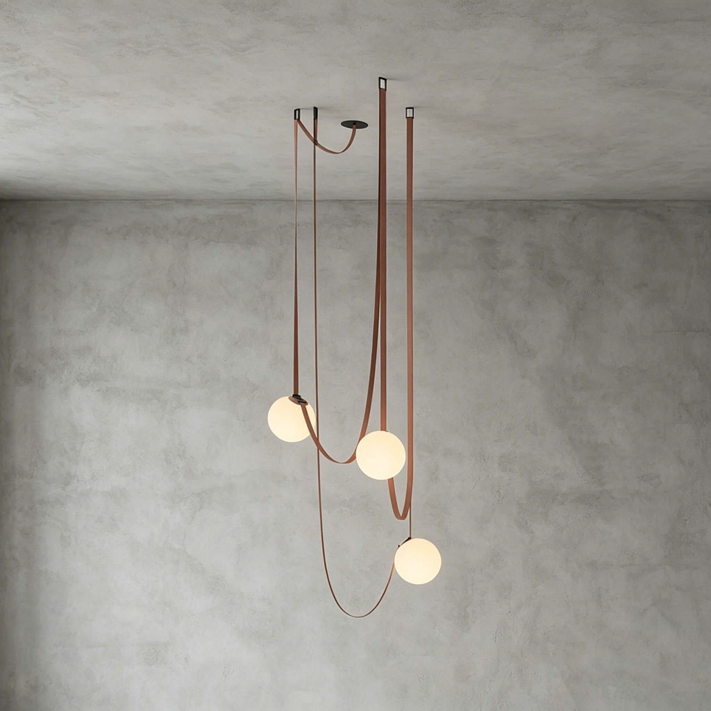 Cascading Glass Globe Chandelier with Leather Straps