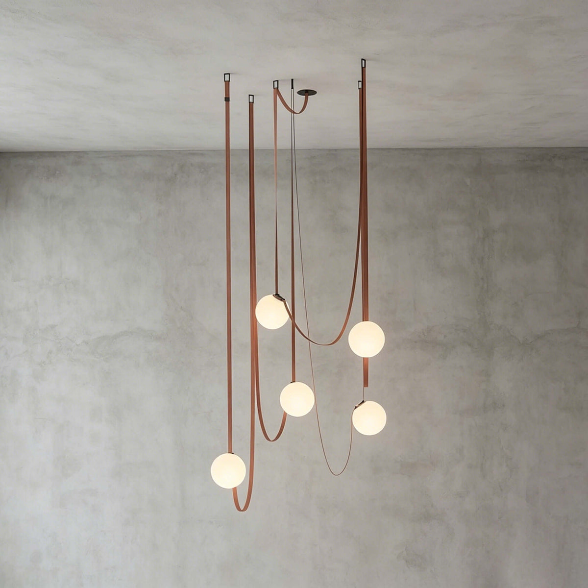 Cascading Glass Globe Chandelier with Leather Straps
