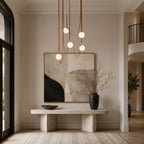 Cascading Glass Globe Chandelier with Leather Straps