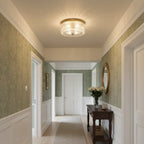 Round Ribbed Glass Flush Mount Ceiling Light – Gold Finish