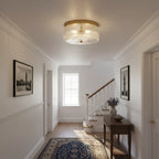 Round Ribbed Glass Flush Mount Ceiling Light – Gold Finish