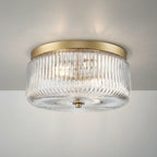 Round Ribbed Glass Flush Mount Ceiling Light – Gold Finish