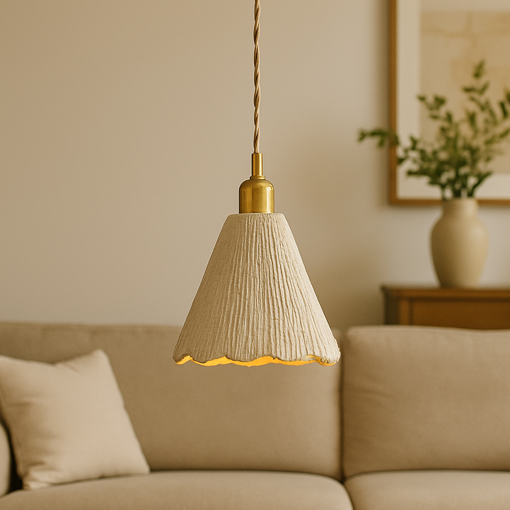 Textured Cement Pendant Light with Brass – 3 Shapes