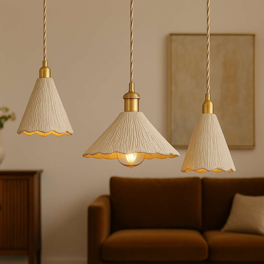 Textured Cement Pendant Light with Brass – 3 Shapes