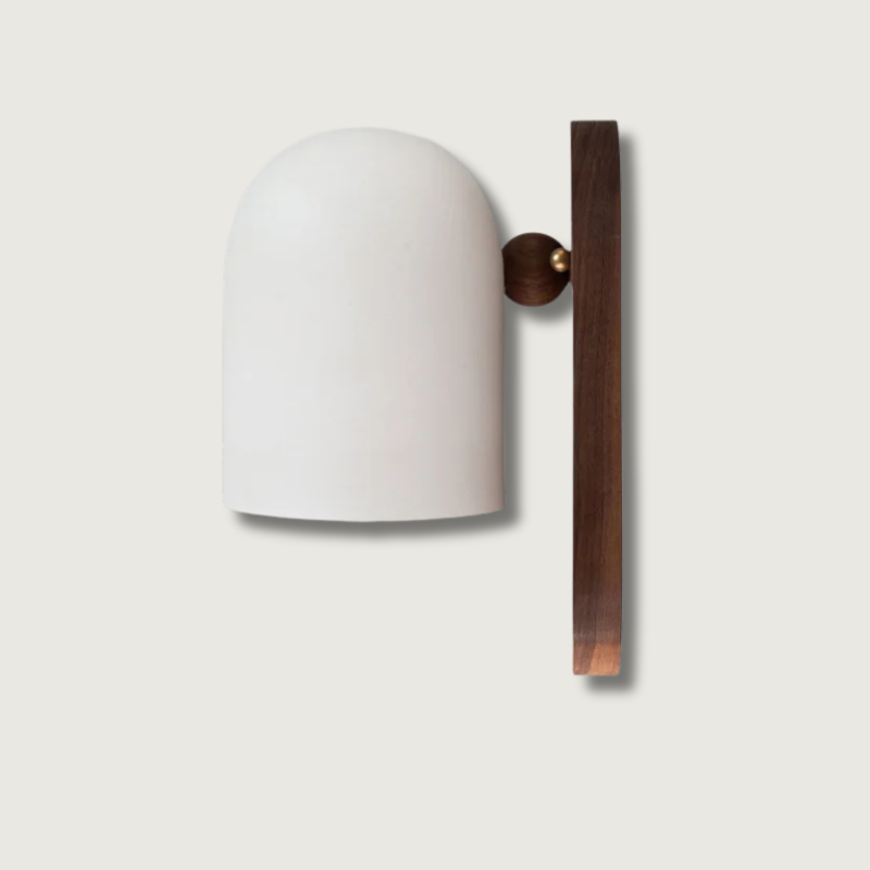 Wabi-Sabi Walnut Wood Wall Sconce with Iron Details