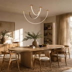 Curved Linear LED Chandelier with Leather Accents