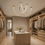 Curved Linear LED Chandelier with Leather Accents