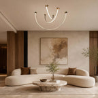 Curved Linear LED Chandelier with Leather Accents
