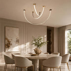 Curved Linear LED Chandelier with Leather Accents